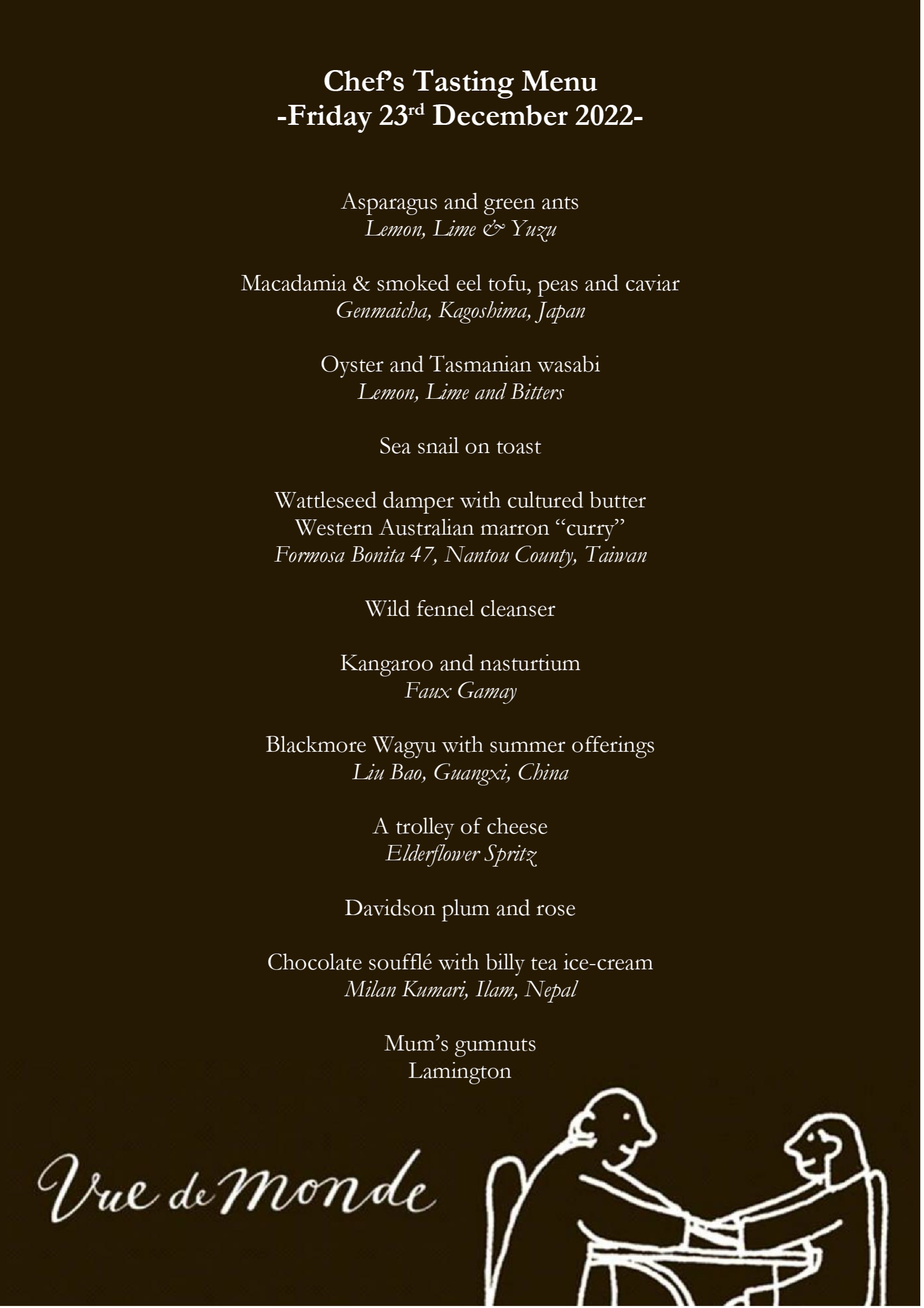 Marie’s bespoke dinner menu